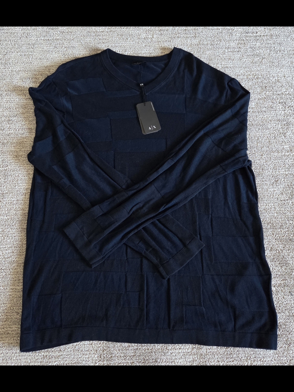 Armani Exchange Men's Blue Patchwork Crewneck Sweater